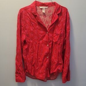 Victoria's Secret Red Rose-Print Button Down Shirt